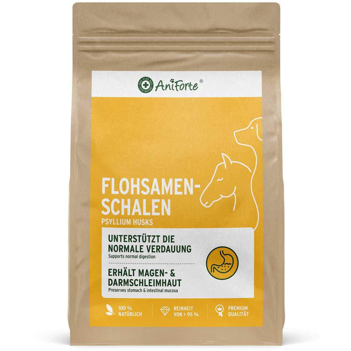 AniForte® Flohsamenschalen für Hunde und Katzen, unterstützt Verdauung, Rohkost-Qualität, Naturprodukt mit hoher Quellkraft.