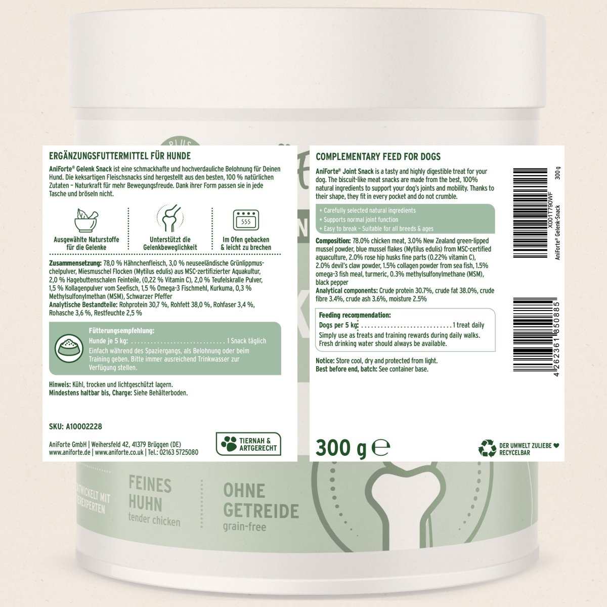 Etikett mit Inhaltsangabe Gelenk - Snack - AniForte