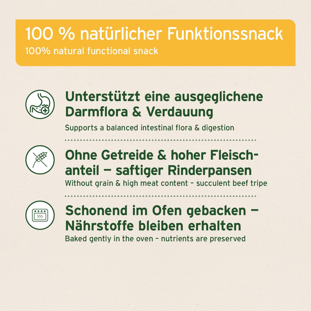 AniForte® Kot- & Grasfresser Snacks natürlicher Hundesnack zur Unterstützung der Darmflora mit saftigem Rinderpansen ohne Getreide schonend gebacken