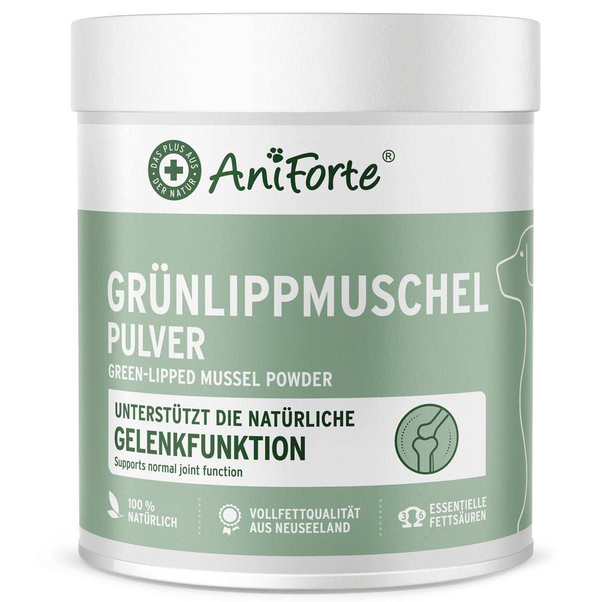 Dose Grünlippmuschel Pulver unterstützt die natürliche Gelenkfunktion bei Hunden mit Omega 3 von essentiellen Fettsäuren