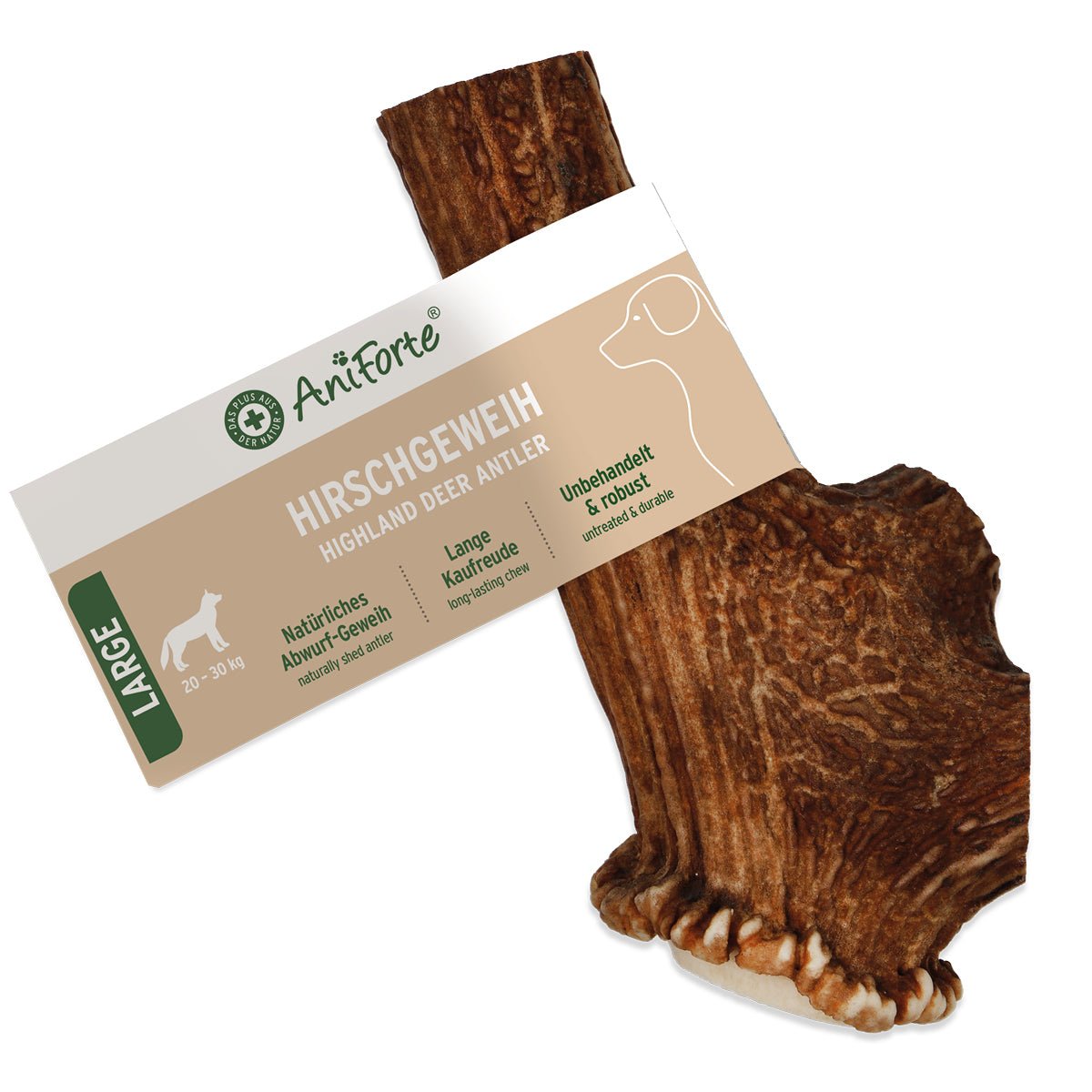 AniForte® Hochland Hirschgeweih natürliche Kaustange für Hunde zur Zahnpflege und Stressabbau