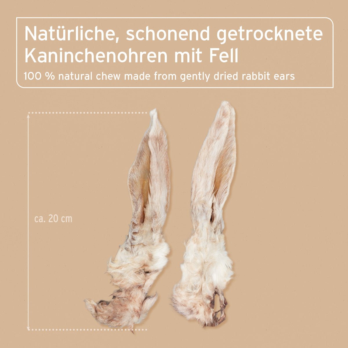 Kaninchenohren mit Fell, schonend getrockneter natürlicher Kausnack für Hunde, ca. 20 cm lang