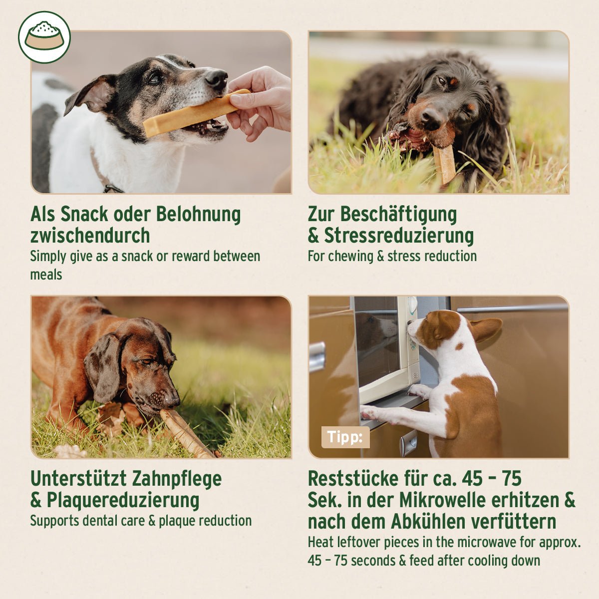 Käse Kauknochen für Hunde, natürlicher, harter Kausnack zur Zahnpflege und Stressreduktion, glutenfrei, laktosearm, ohne Zusätze