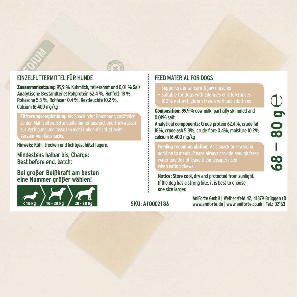 AniForte Käse Kauknochen als natürliches, langlebiges Hundesnack für Zahnreinigung und Allergiker geeignet