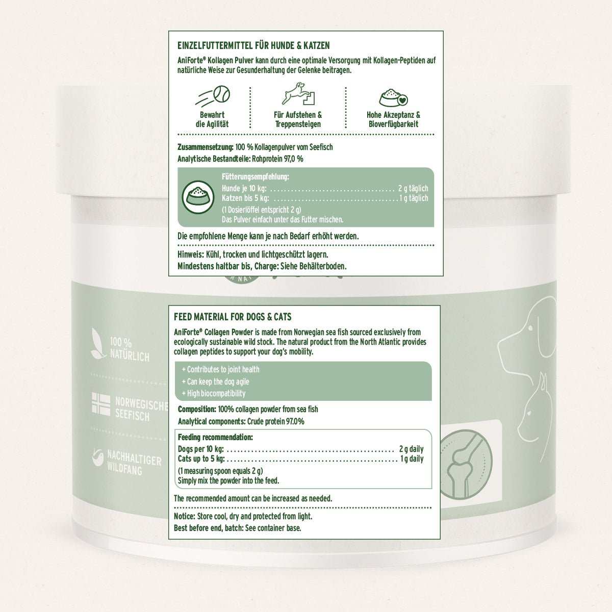 Dose Kollagen Pulver mit Etikett.