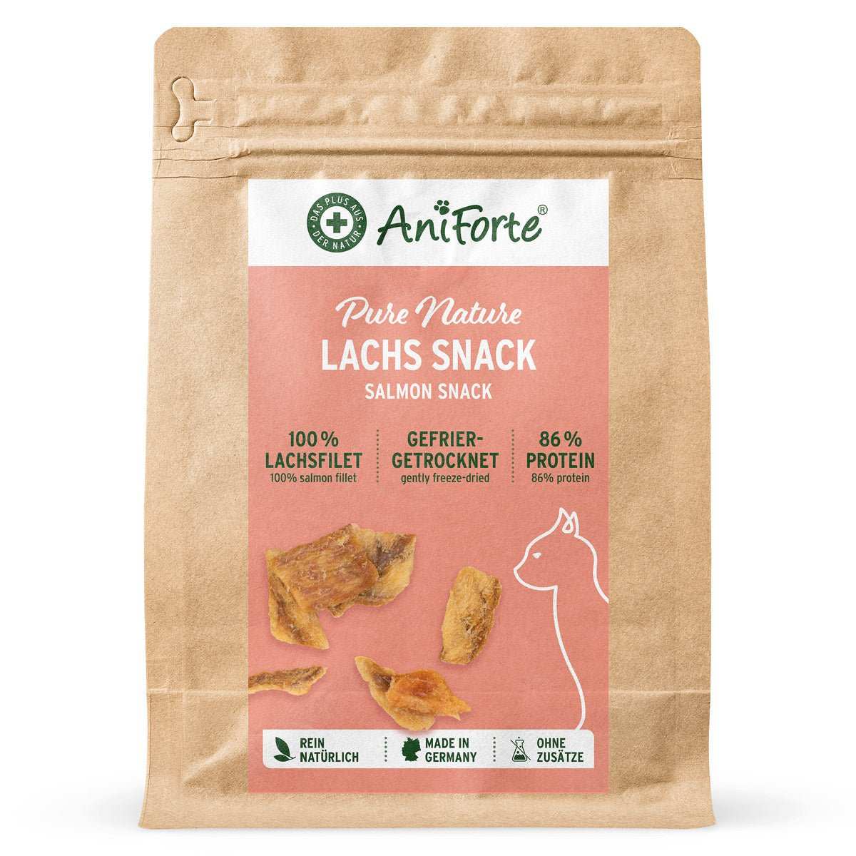 Cat Lachs Snack, freeze-dried salmon fillet, 100% natural, high in Omega 3, no additives, made in Germany.