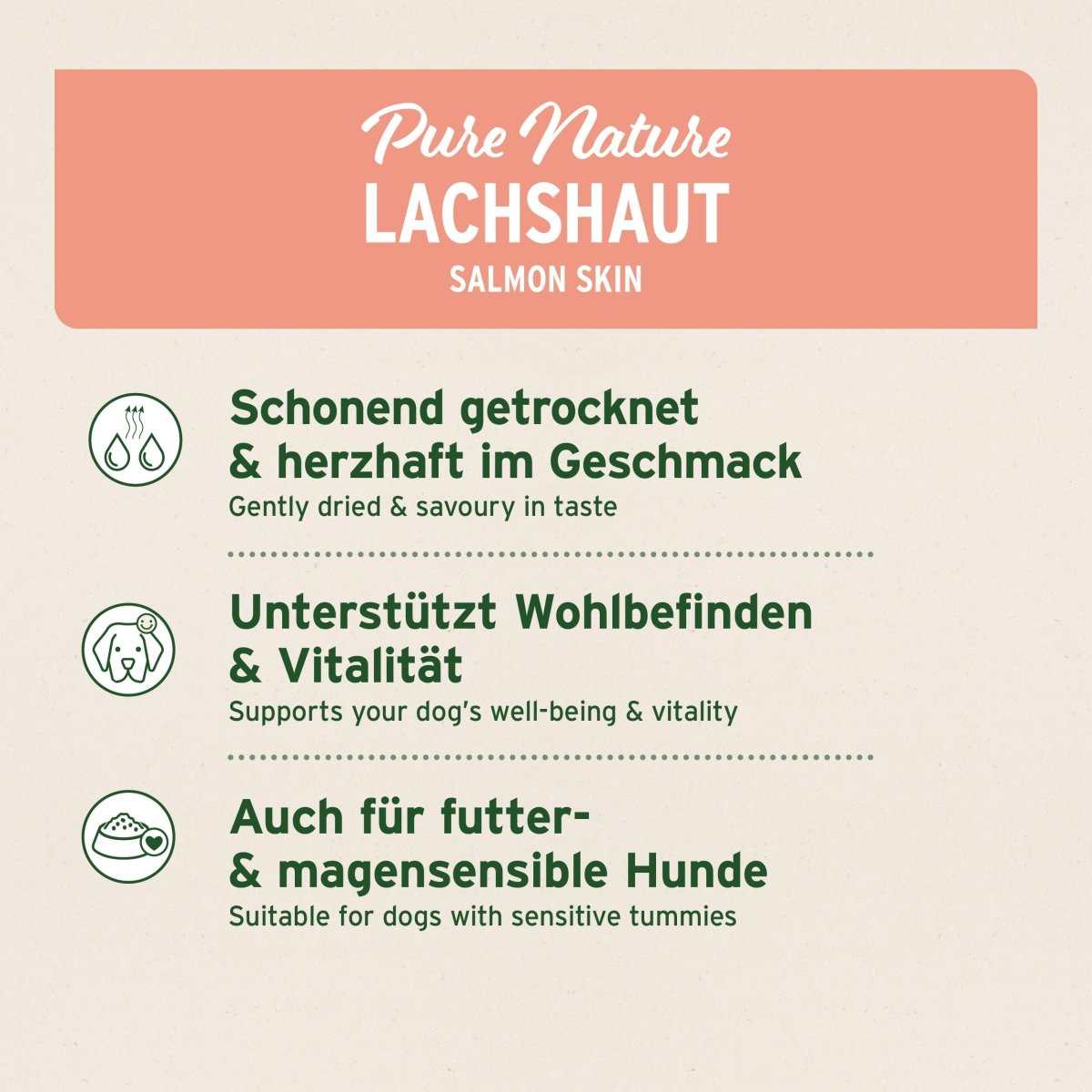 Tabelle mit verschiedenen Vorteilen der Lachshaut für Hunde