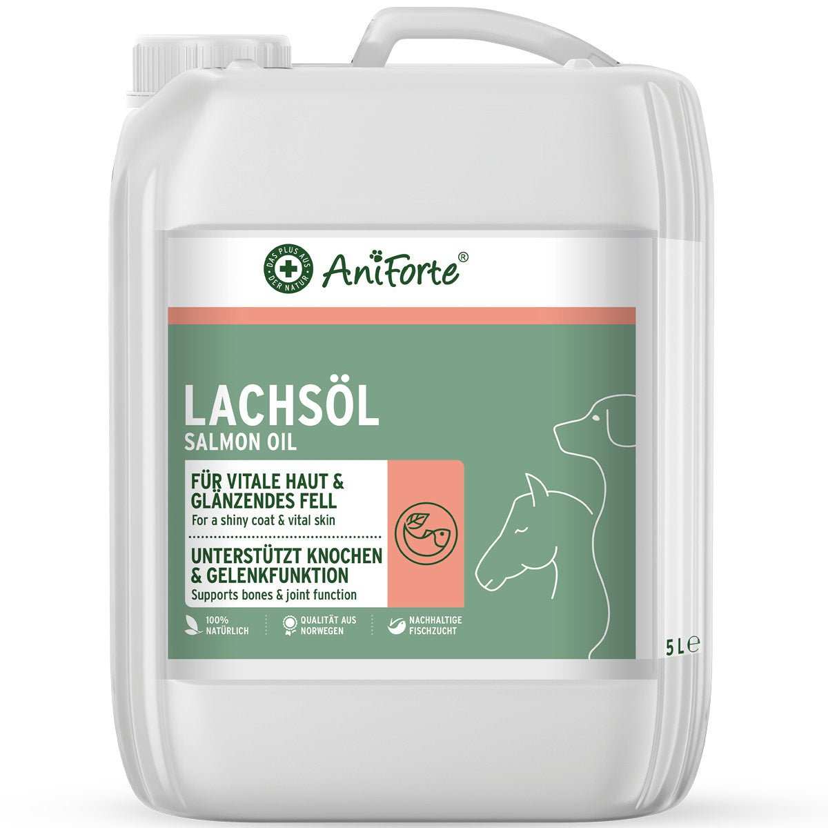 5 Liter Kanister AniForte® Lachsöl Kanister für Hunde, Katzen und Pferde, unterstützt Haut und Fell.