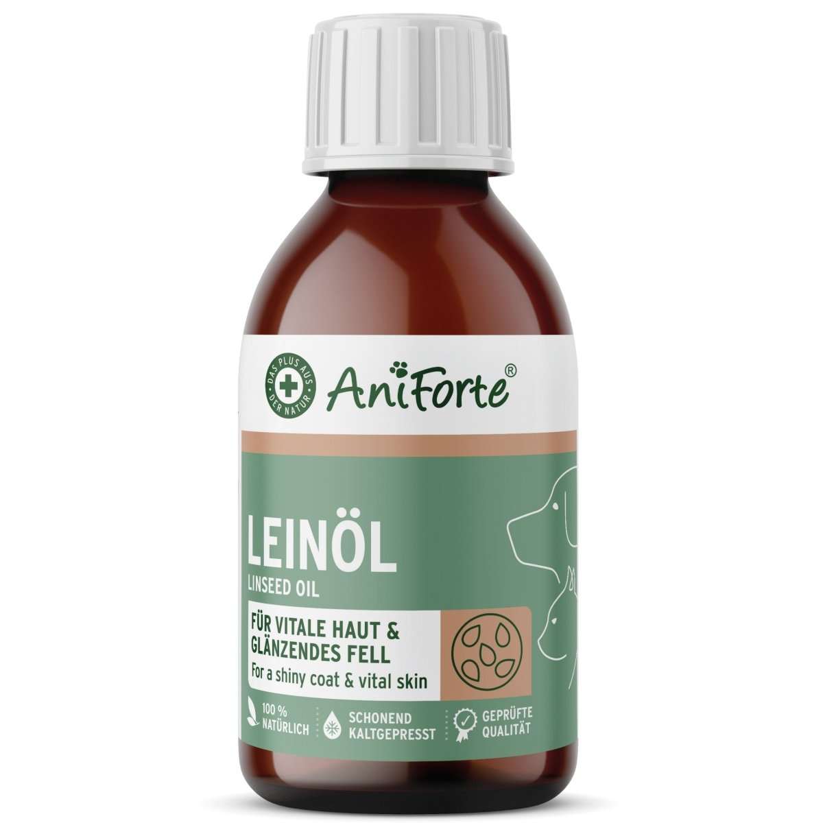 AniForte® Leinöl Flasche, natives kaltgepresstes Leinöl für Hunde, Katzen und Pferde, unterstützt Haut und Fell, reich an Omega 3 & 6.