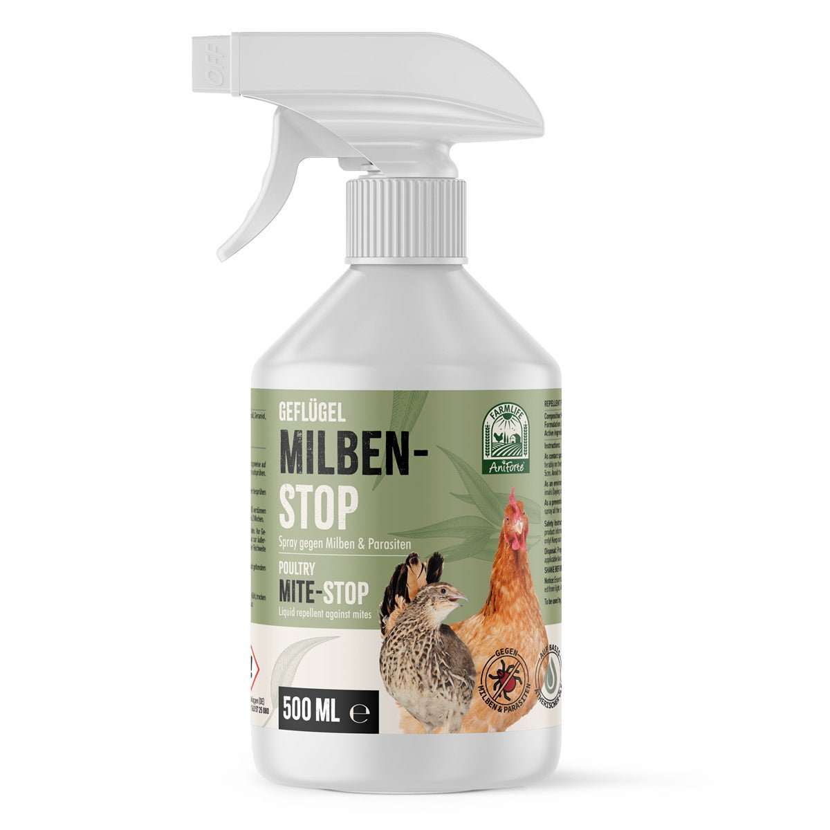 FarmLife Milben-STOP Spray für Geflügel, effektiv gegen Milben und Parasiten, 500ml.
