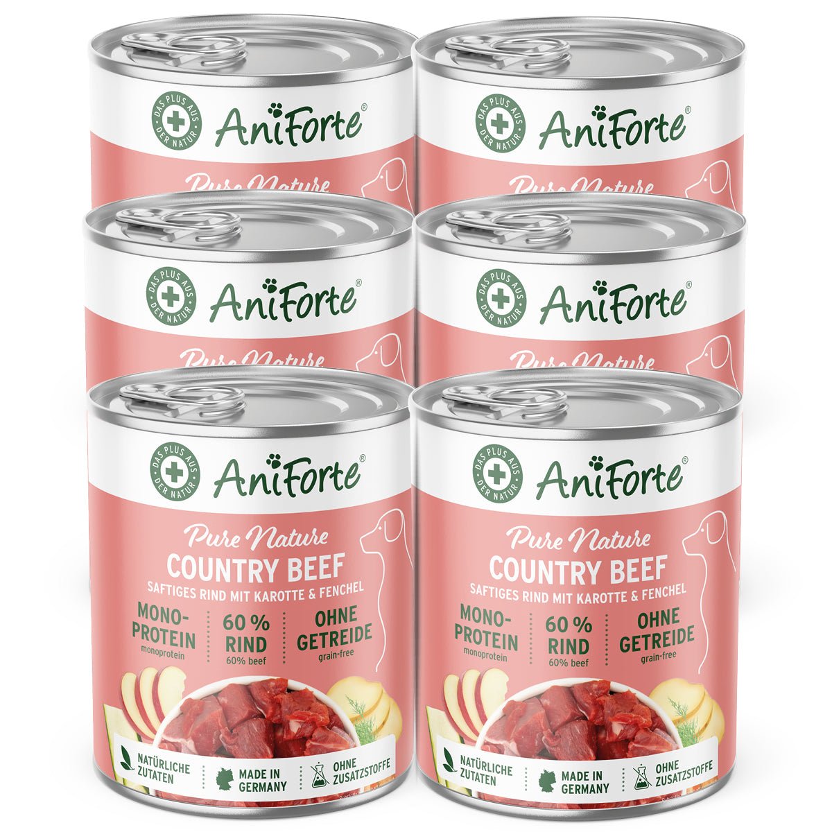 AniForte Nassfutter CountryBeef mit Rind und Karotte, getreidefreies Hundefutter, hochwertige Premiumqualität