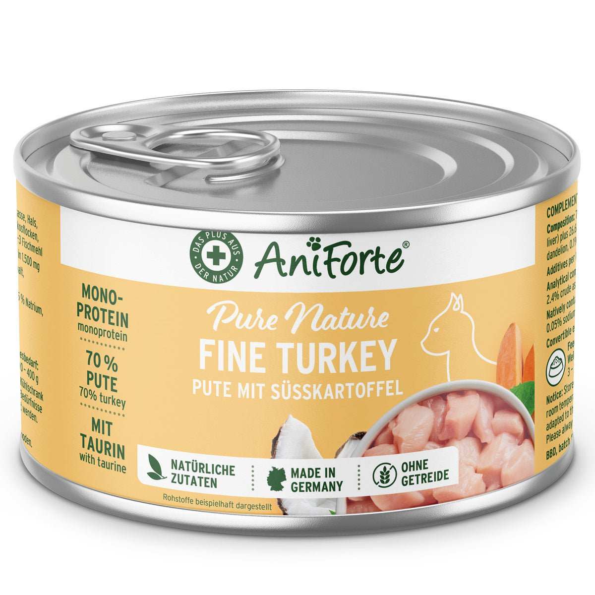AniForte Pure Nature Fine Turkey Cat Food with Sweet Potato Can – Premium Grain-Free Wet Food.