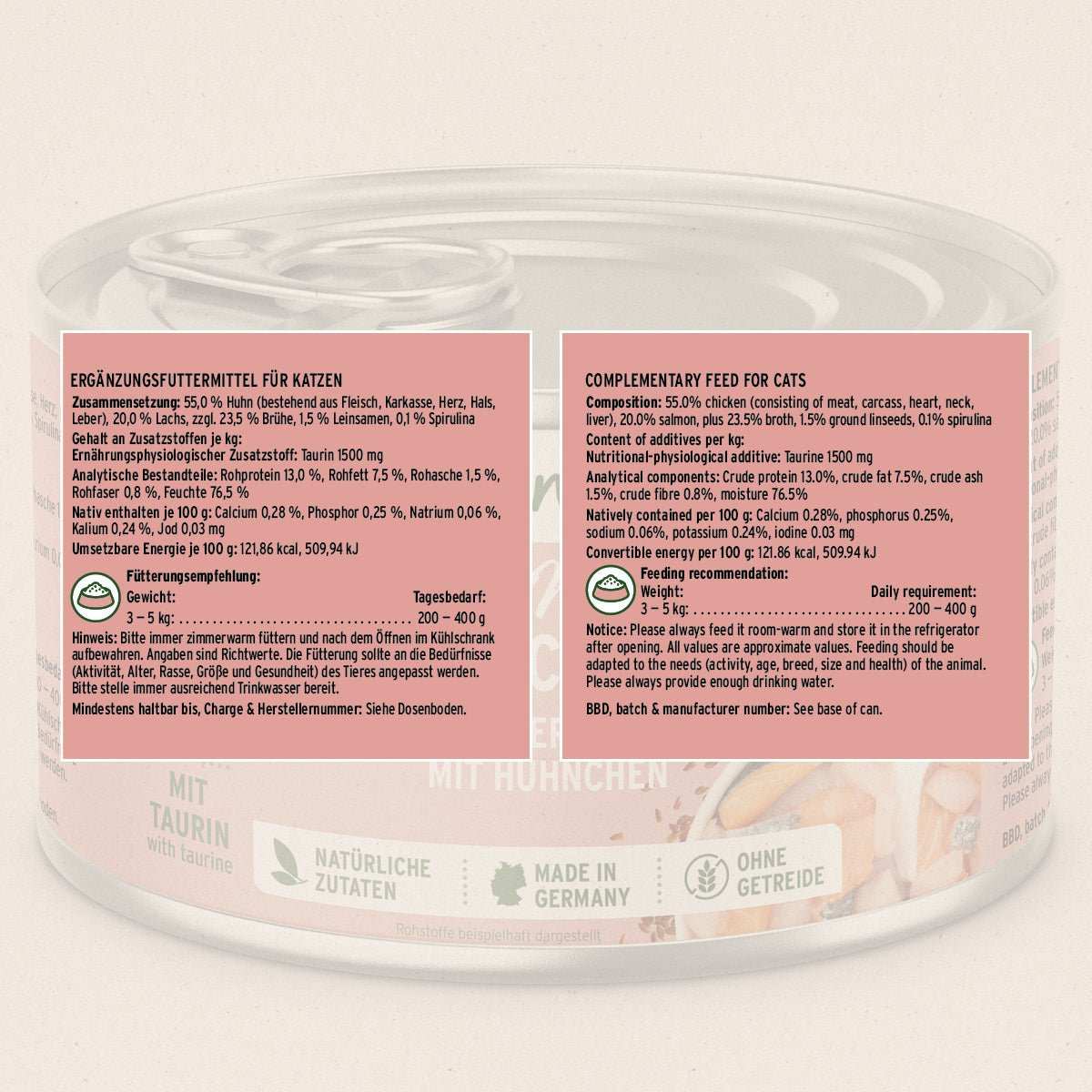 Dose AniForte PureNature Nassfutter für Katzen, frischer Lachs und feines Hühnchen, getreidefrei, glutenfrei, reich an Omega-3.