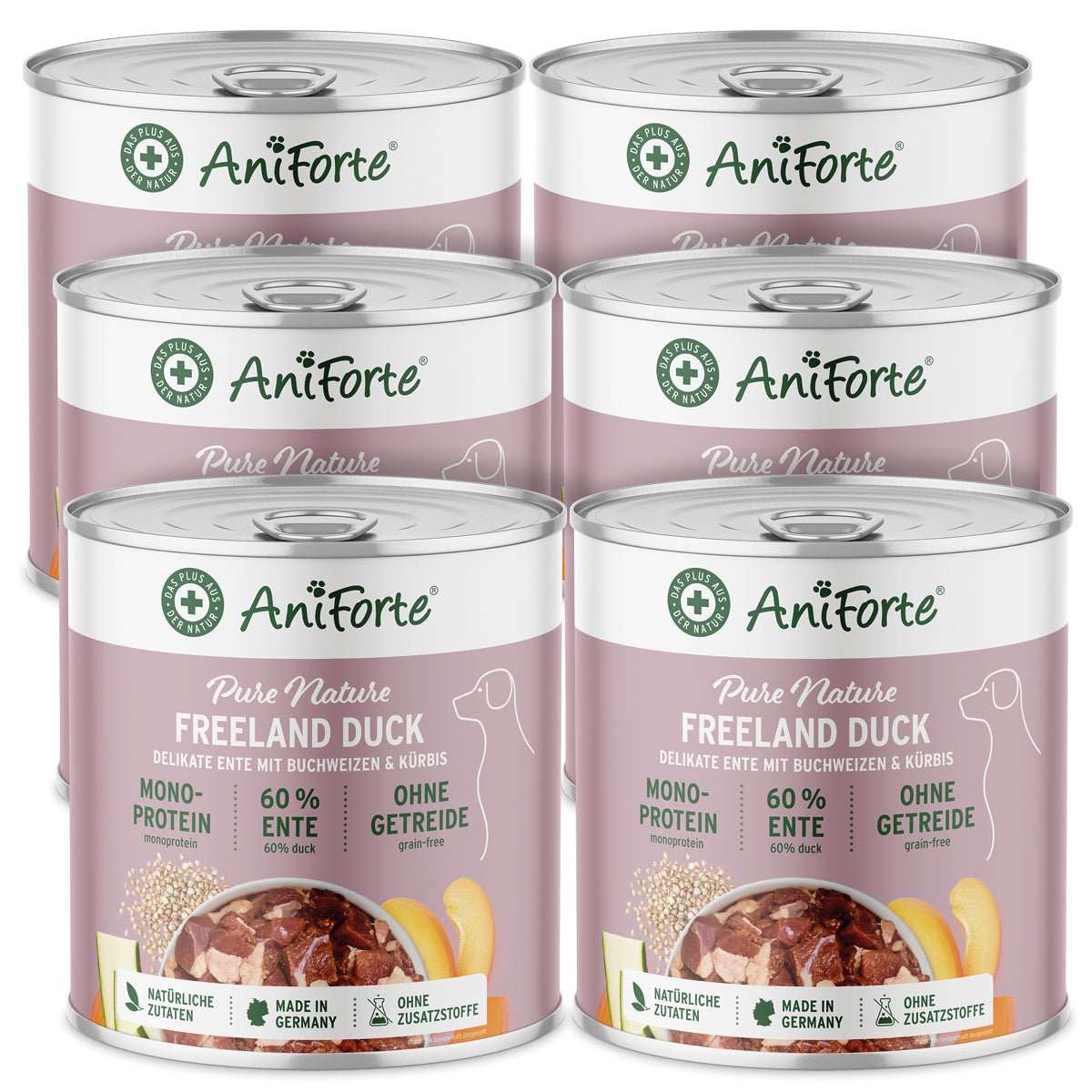 Hochwertiges Hundefutter AniForte Freeland Duck mit Ente, Buchweizen, Kürbis und Aprikose, getreidefrei und reich an Omega-3.