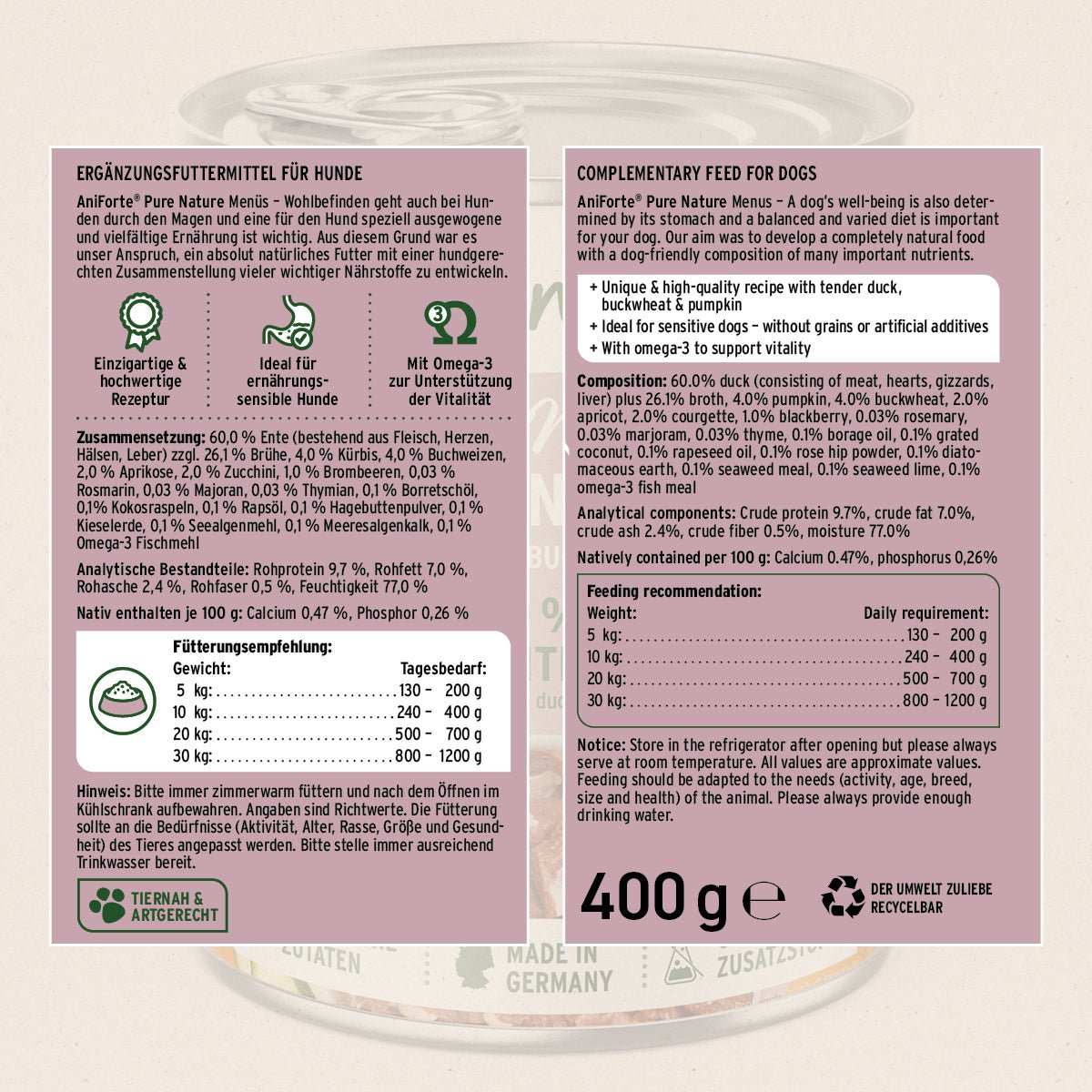 Produktetikett Nassfutter Freeland Duck - "Ente mit Buchweizen" - AniForte