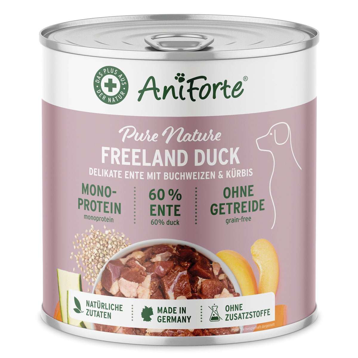 Nassfutter Freeland Duck - Ente mit Buchweizen, Kürbis, natürliche Zutaten, made in Germany, ohne Getreide.