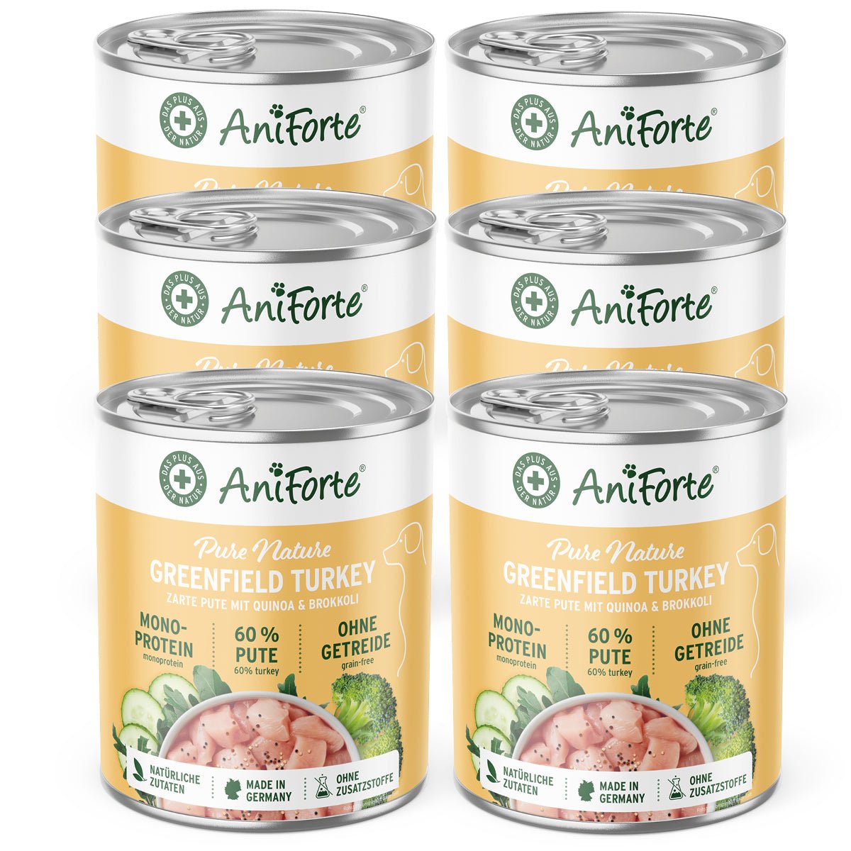 AniForte Nassfutter GreenfieldTurkey mit Pute, Quinoa und Brokkoli, getreidefrei, hochwertiges Hundefutter