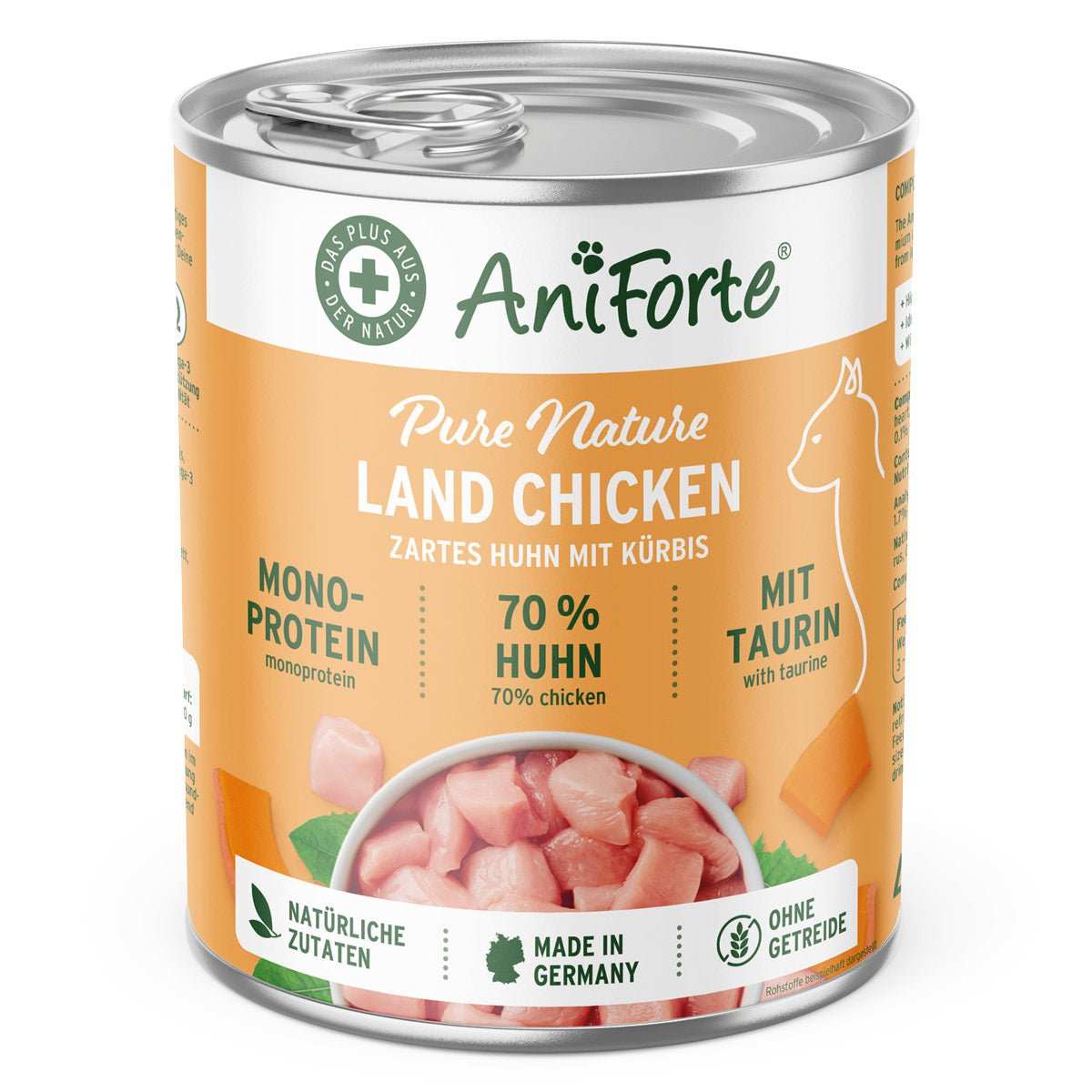 Katzenfutterdose AniForte Pure Nature Land Chicken mit Huhn und Kürbis, getreidefrei.