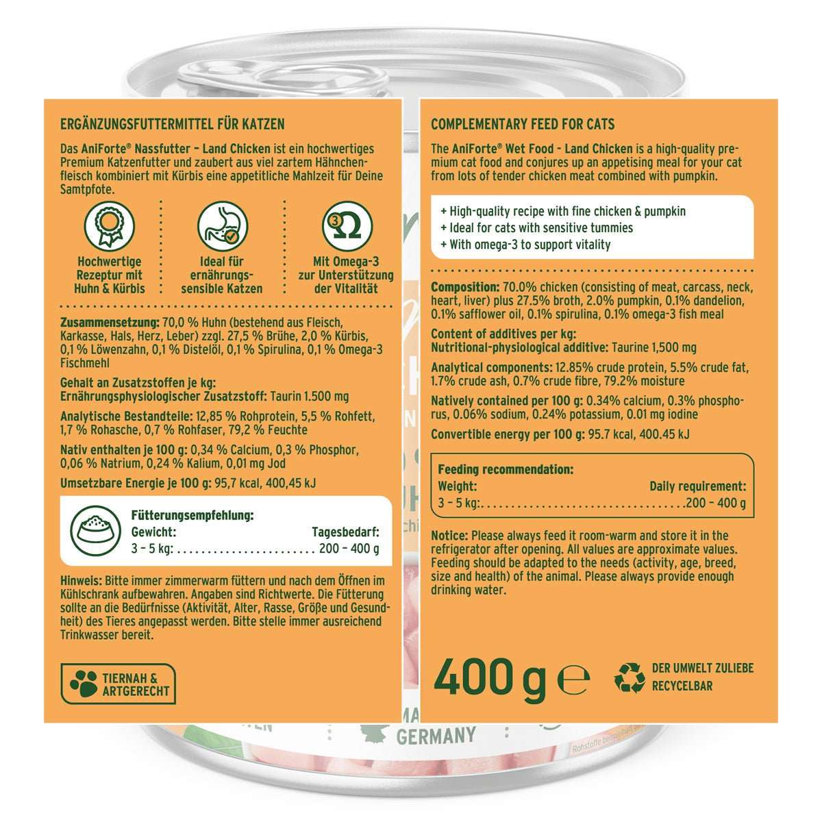 Etikett Nassfutter Land Chicken – Zartes Huhn mit Kürbis - AniForte