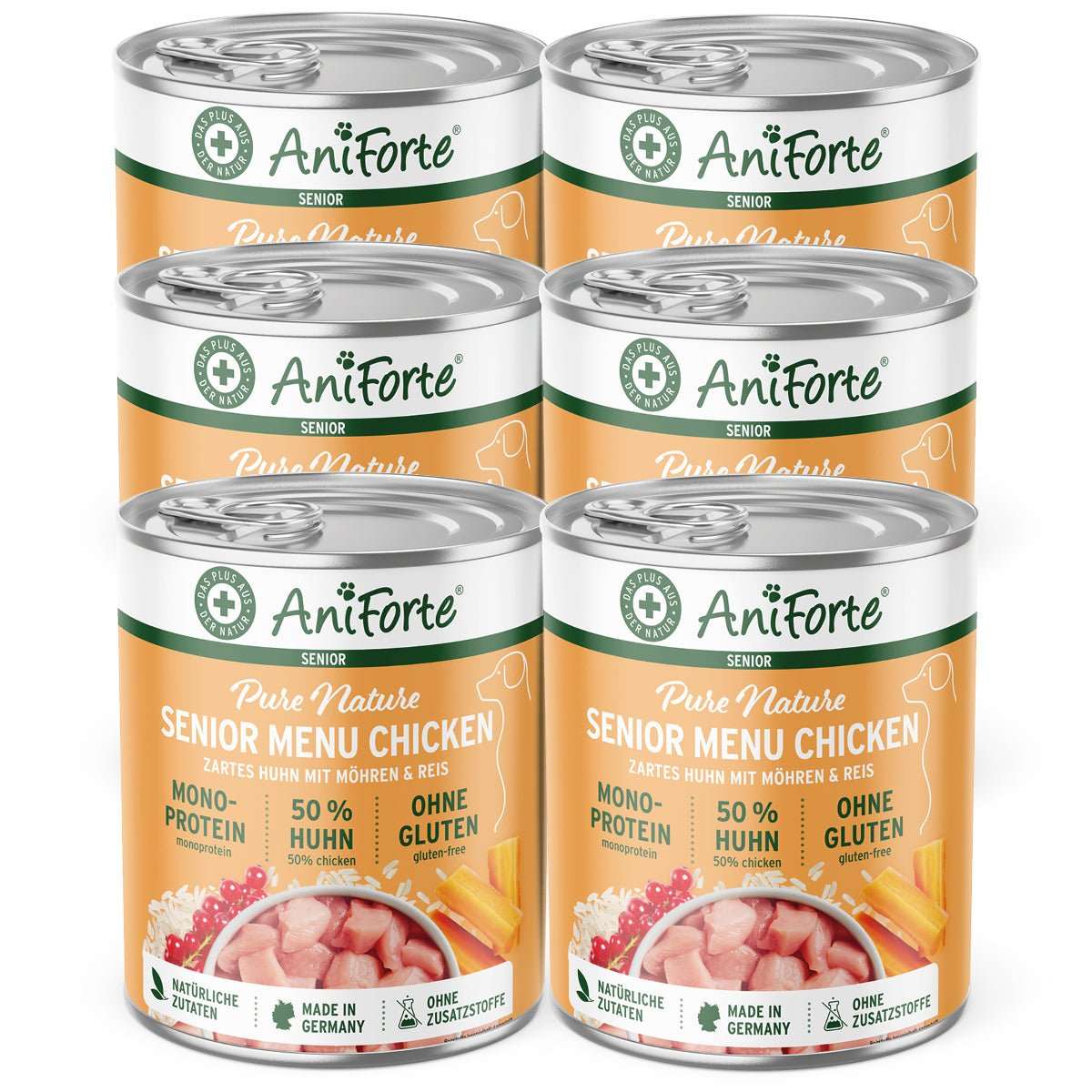 AniForte PureNature Senior Chicken Wet Dog Food Pack, gluten-free, single protein, enriched with Omega-3.