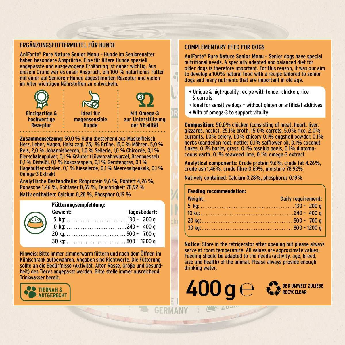 Etikett Nassfutter SENIOR Huhn - AniForte