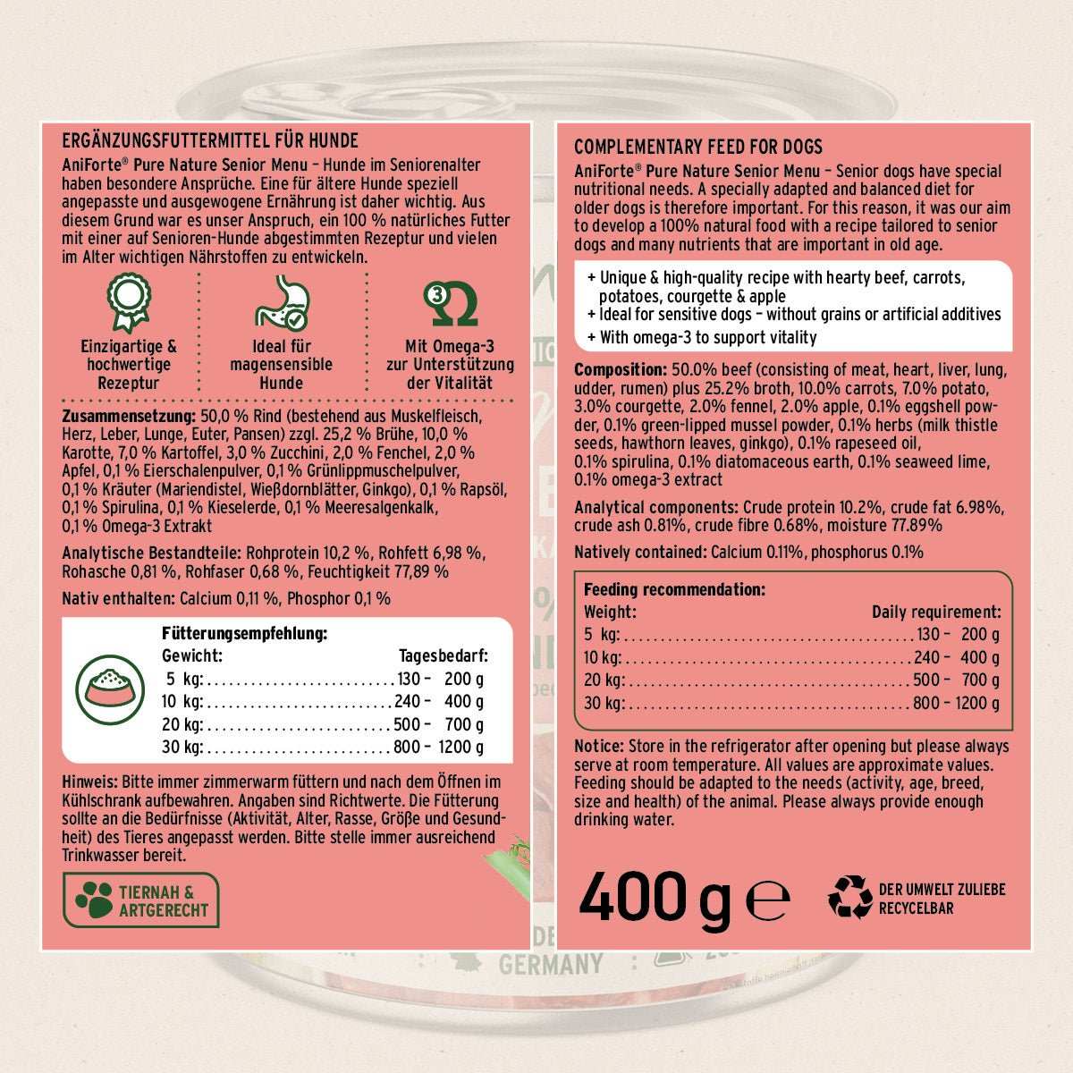 Etikett Nassfutter SENIOR Rind - AniForte