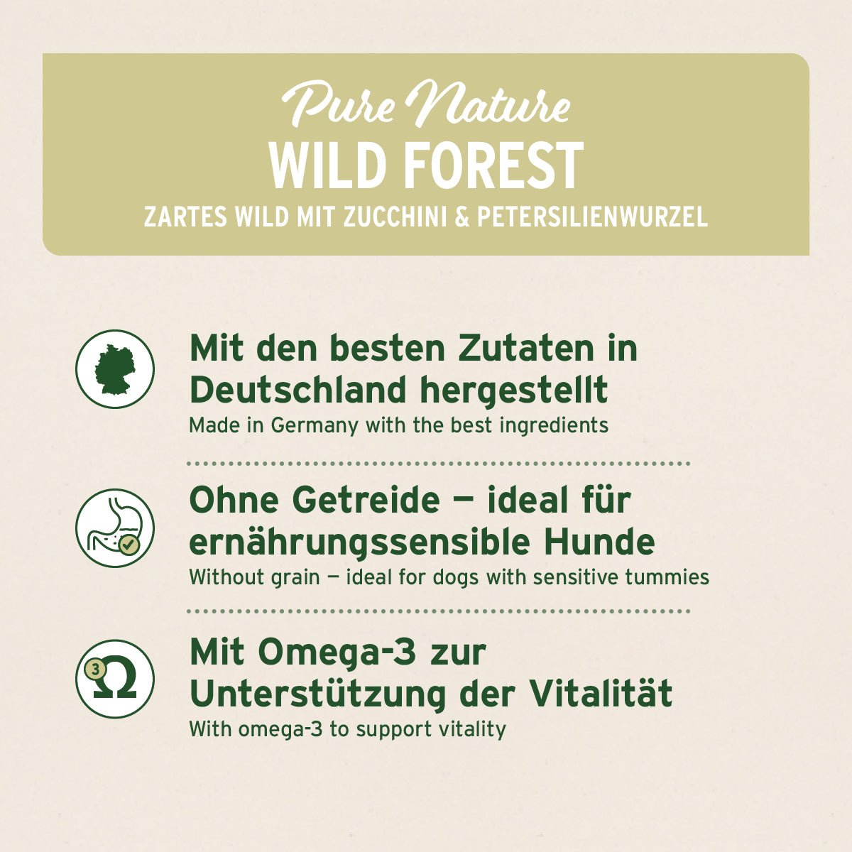 Nassfutter WildForest mit zartem Wild und Zucchini, getreidefrei, Omega-3, hergestellt in Deutschland für sensible Hunde