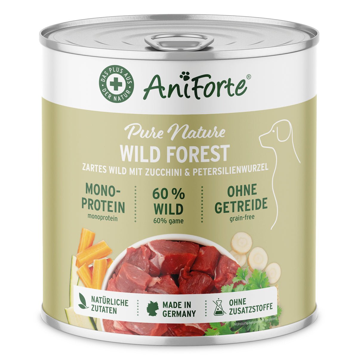 AniForte Nassfutter WildForest mit 60% Wildfleisch, Zucchini und Petersilienwurzel, getreidefrei, natürlich und hochwertig
