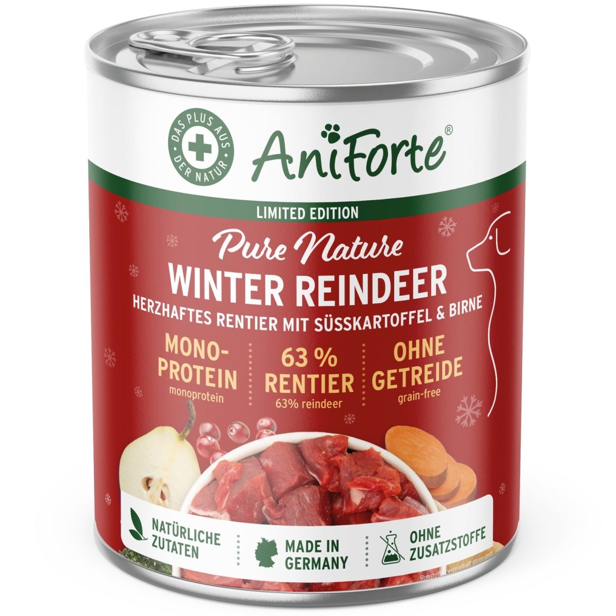 AniForte Nassfutter Winter Reindeer mit Rentierfleisch, Süßkartoffel und Birne, getreidefrei, natürliche Zutaten