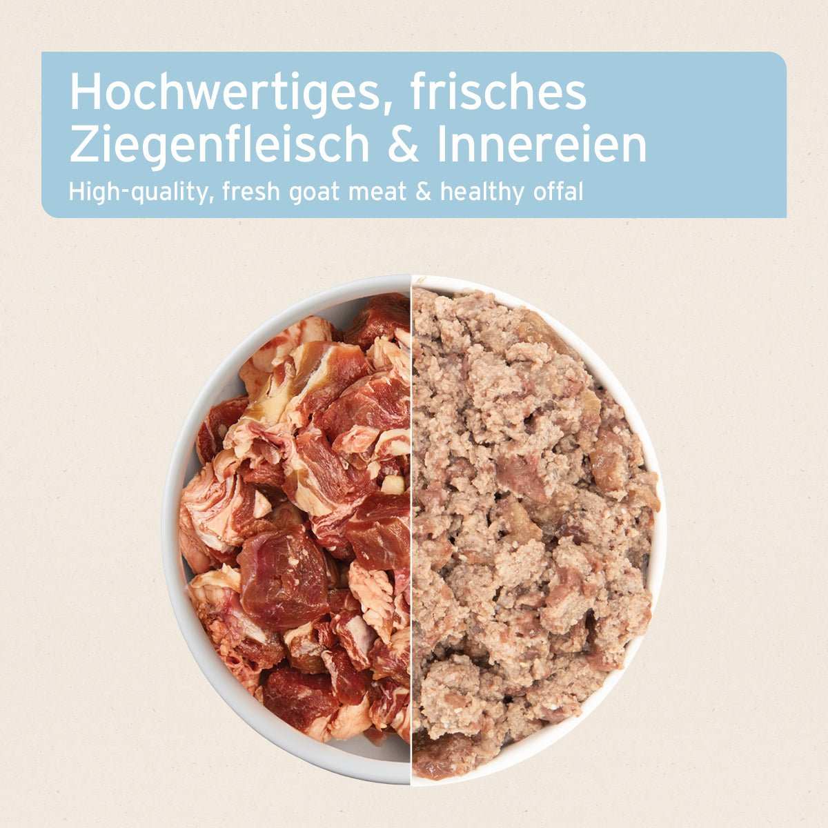 Hochwertiges Nassfutter für Hunde mit reinem Ziegenfleisch, getreidefrei und glutenfrei.