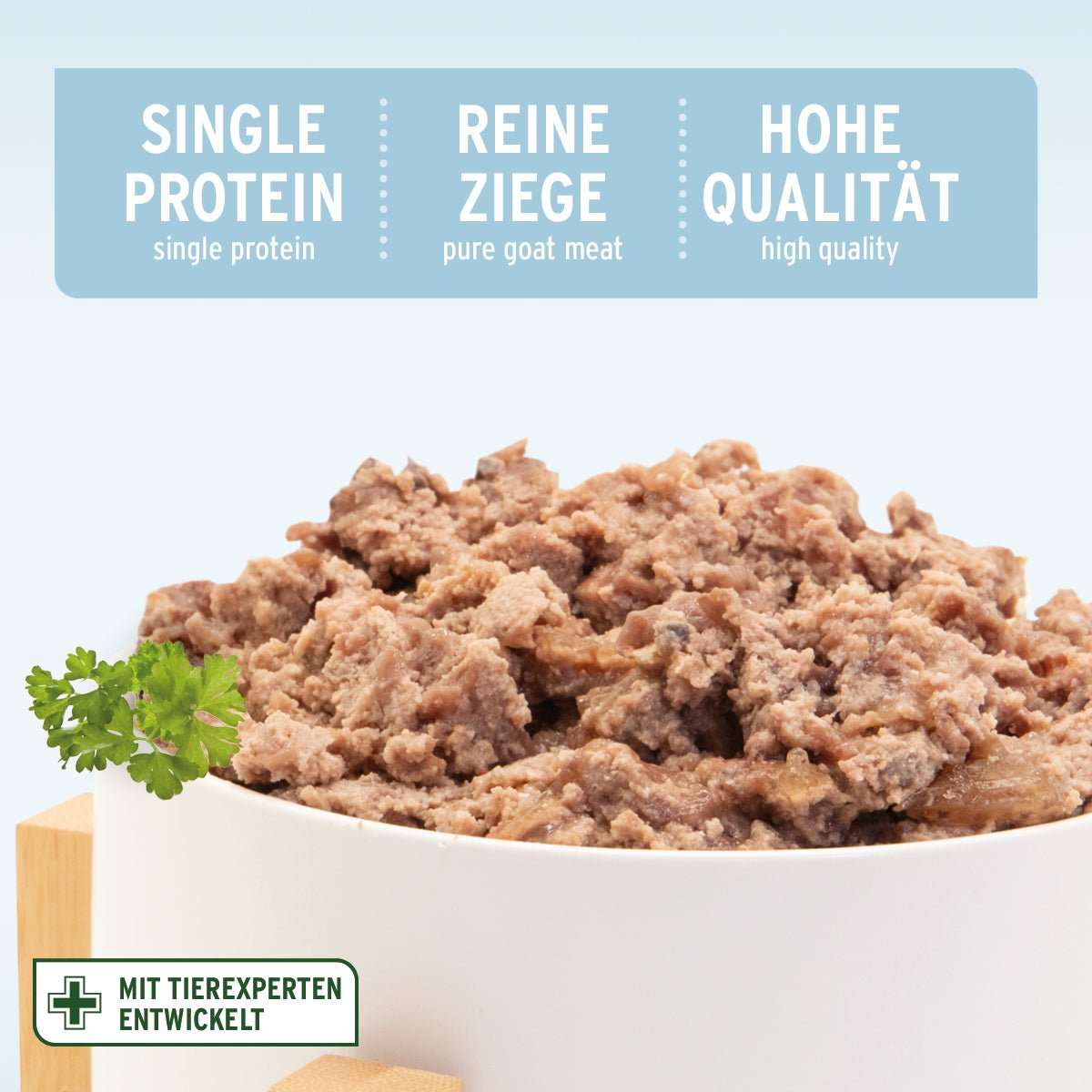 Nassfutter Ziege Pur für Hunde in Schale, Single-Protein, hochwertige Zutaten, getreidefrei.
