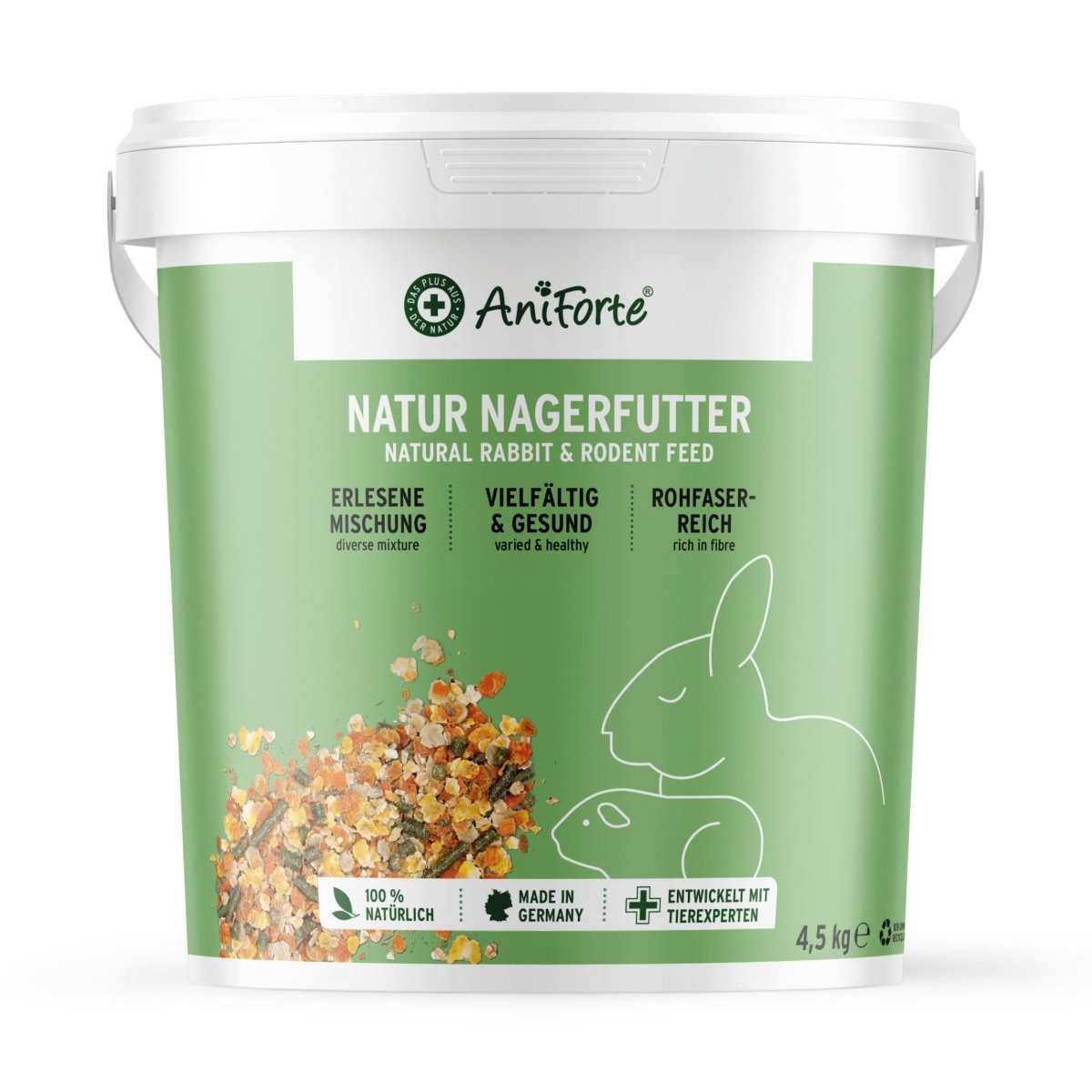 AniForte® Natur Nagerfutter für Nagetiere, hochwertige Mischung aus natürlichen Zutaten, in Deutschland hergestellt.