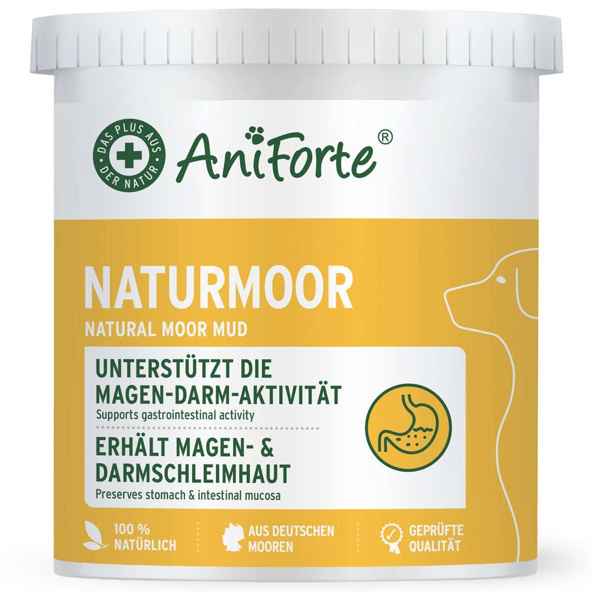 Natürliche Moorpackung AniForte für Hunde und Katzen, fördert Verdauung und Immunsystem.