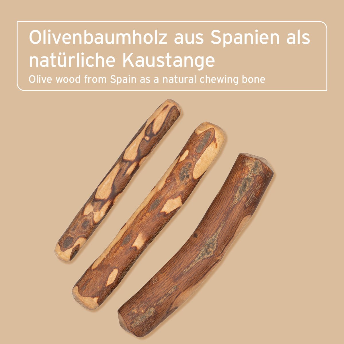 Natürliches Olivenholz Kauknochen Kauspielzeug für Hunde aus nachhaltiger spanischer Olivenbaumholzproduktion