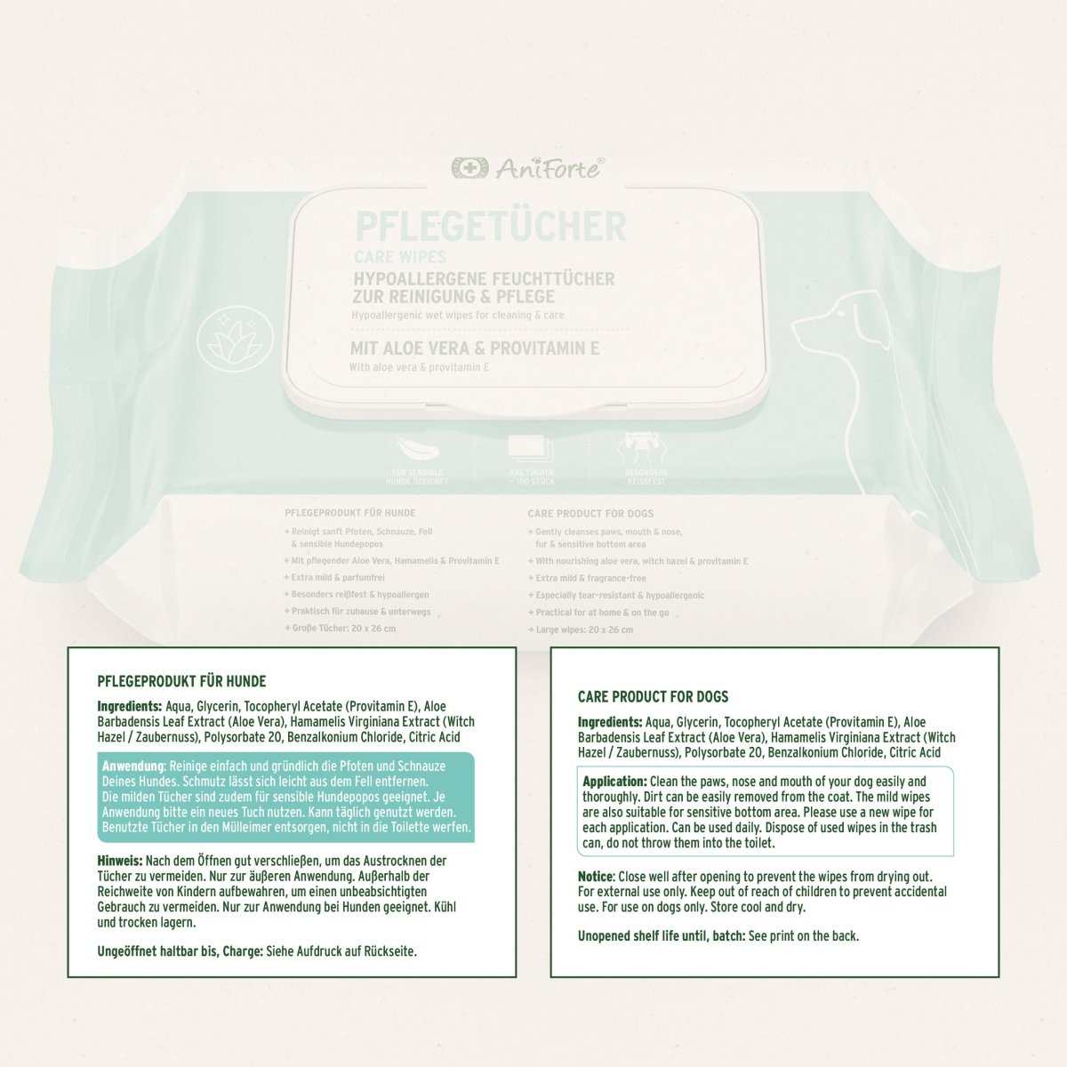Produktetikett Pflegetücher.
