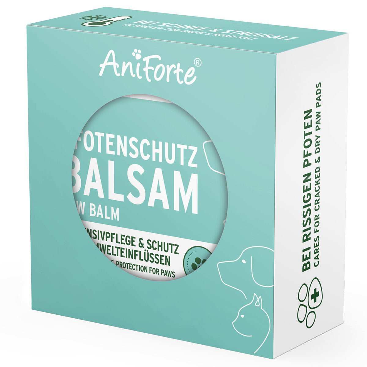 AniForte® Pfotenschutz Balsam für Hunde & Katzen in grüner Verpackung, idealer Schutz und Pflege für Pfoten bei jeder Witterung.