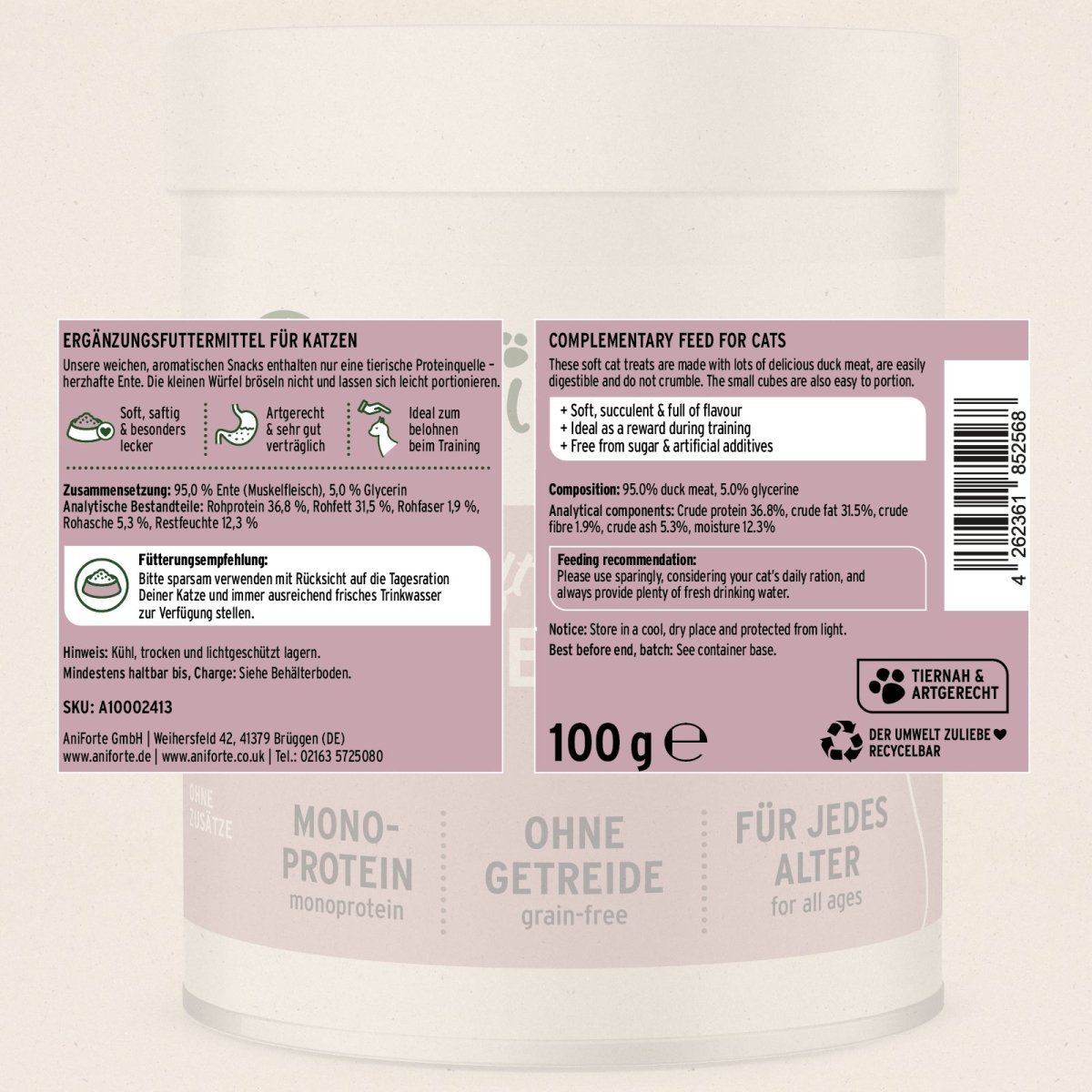 AniForte® Soft Snack Ente weiche Entenfleischwürfel Katzenfutter ohne Getreide