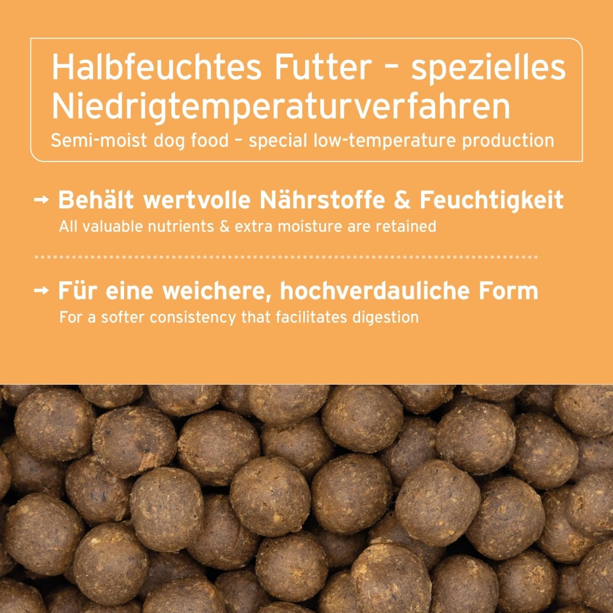 Halbfeuchtes Trockenfutter LandChicken aus zartem Huhn, glutenfrei, weich und hochverdaulich für Hunde
