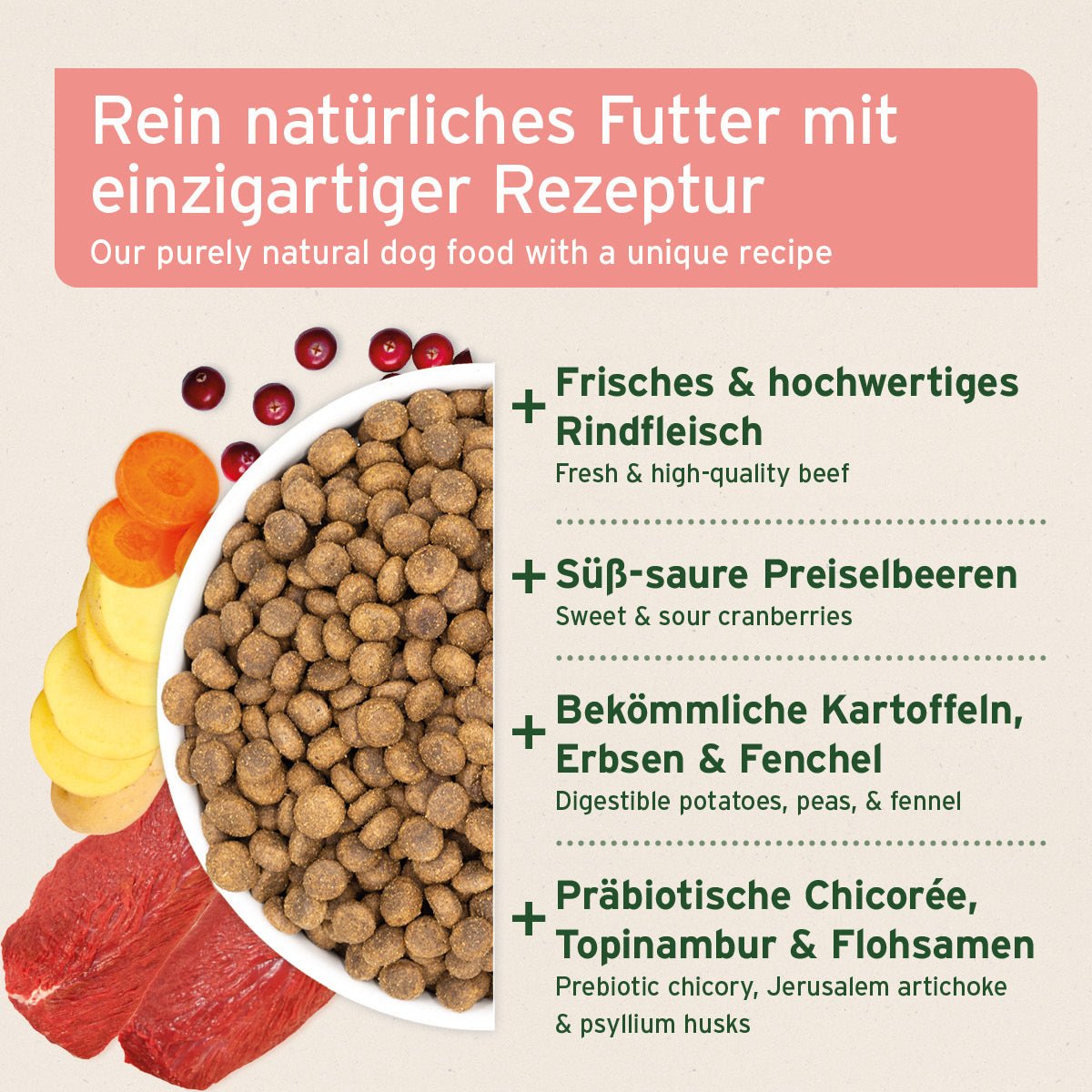 AniForte® Trockenfutter Rind Mini für kleine Hunde mit hochwertigem Rindfleisch und Gemüse