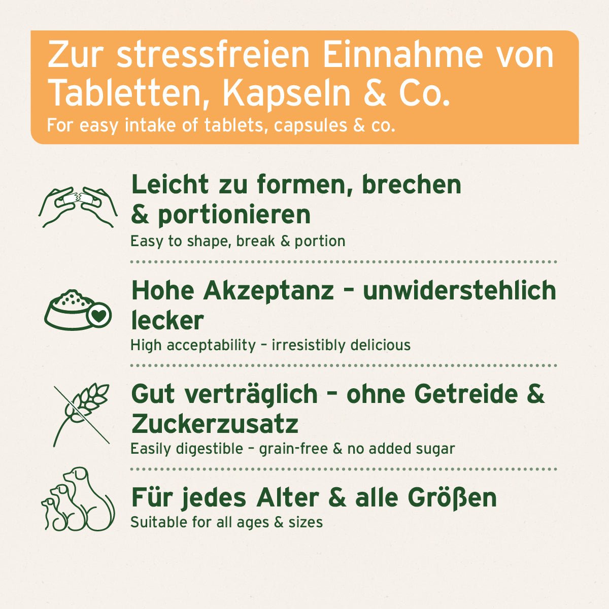 Versteckerli Hundeleckerlies zum einfachen Verstecken von Tabletten, weich, formbar, ohne Getreide und Zucker, für alle Hundegrößen geeignet