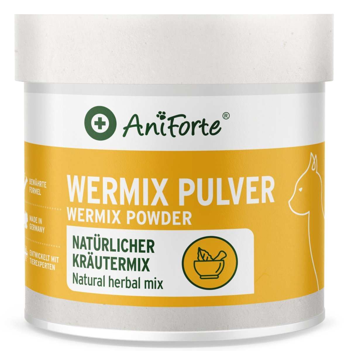 Dose Natürliches WermiX Pulver für Katzen zur Unterstützung nach Wurmbefall, pflanzliche Kräutermischung.