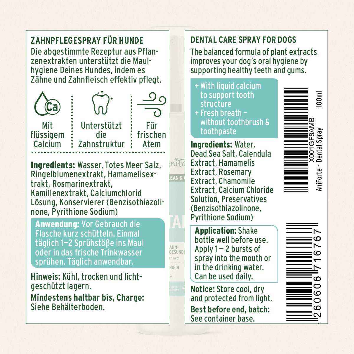 Natürliche Zahnpflege für Hunde: AniForte Zahnpflege Set mit Denta Clean & Care Dentalspray und Fingerpads für verbesserte Mundhygiene.