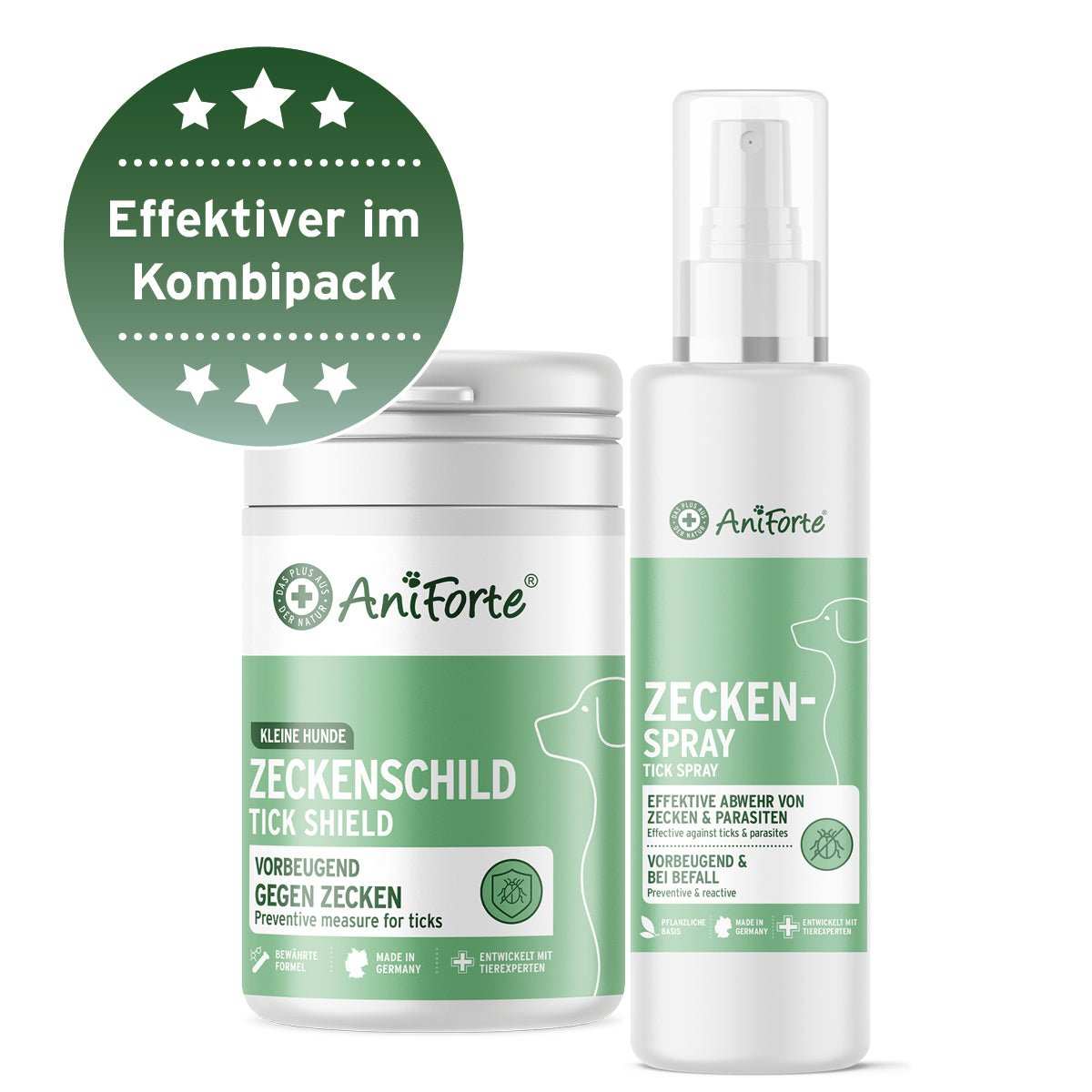 Zecken-Schutz M für Hunde mit AniForte ZeckenSchild Kapseln und Zeckenspray für natürlichen Schutz.