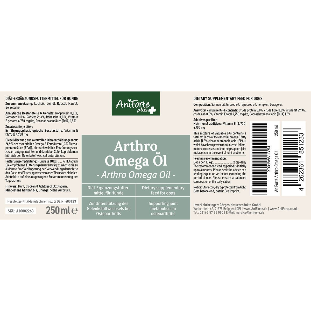 Zusammensetzung, Fütterung und Informationen zum AniForte® plus Arthro Omega Öl - AniForte