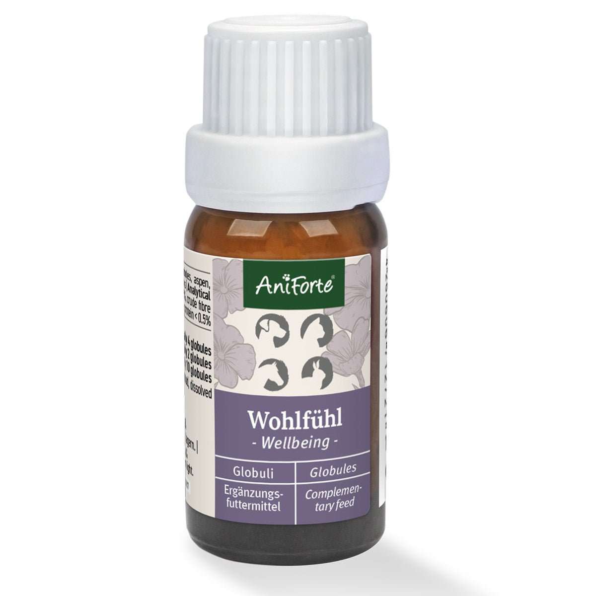 Bachblüten Wohlfühl-Globuli für Tiere von AniForte, pflanzliche Spezialmischung, 10ml Flasche.