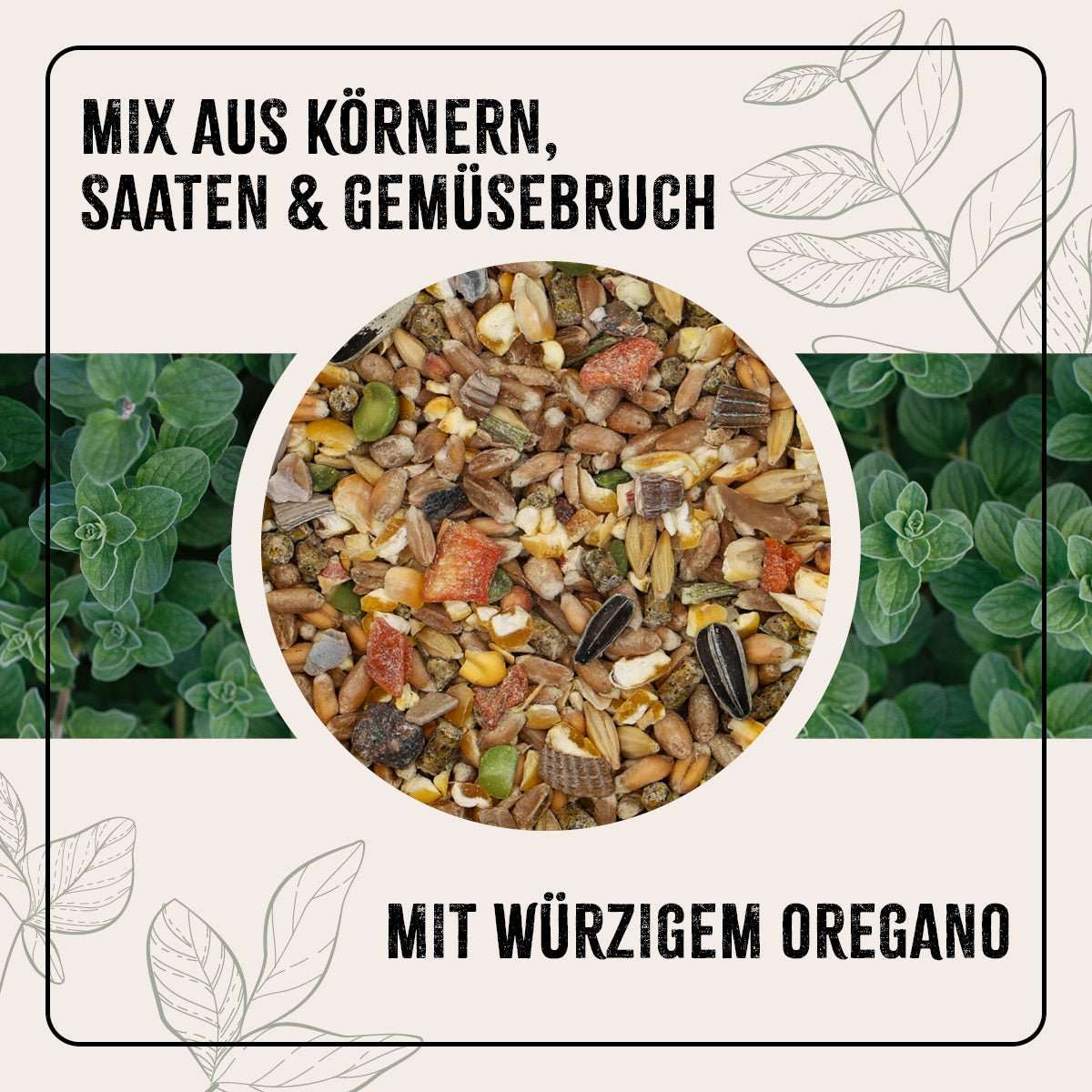 FarmLife Hühner Futter Mix mit Oregano, Alleinfuttermittel, natürliche Zutaten, Oregano-Geschmack, Premium Hühnernahrung.