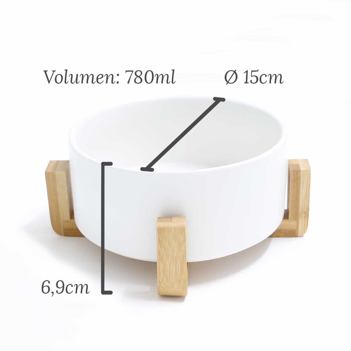 Futternapf für Hunde und Katzen aus Keramik und Bambus mit 780 ml Volumen, rutschfest und spülmaschinenfest.