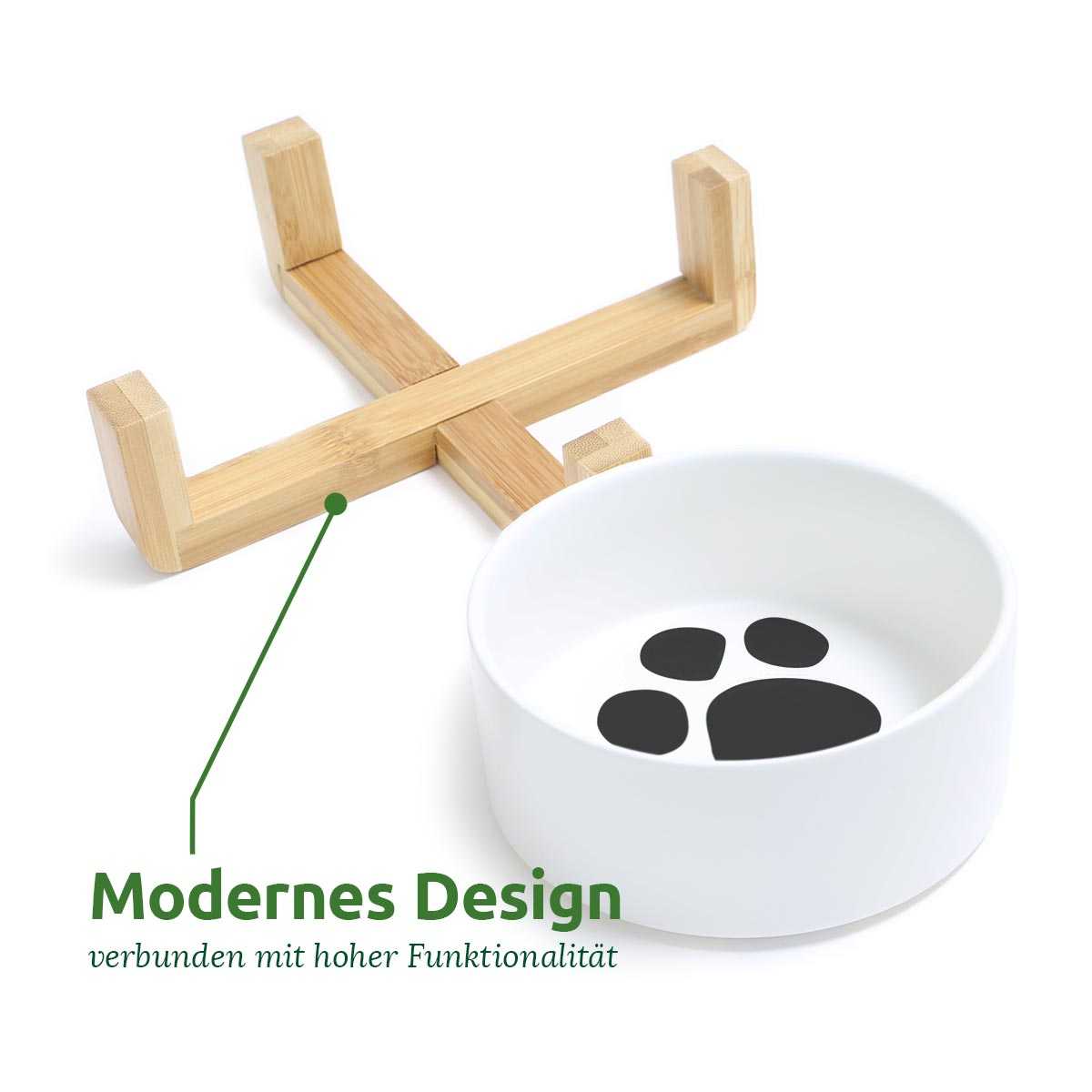 Stilvoller Futternapf aus Keramik und Bambus für Hunde und Katzen, rutschfest und spülmaschinenfest.