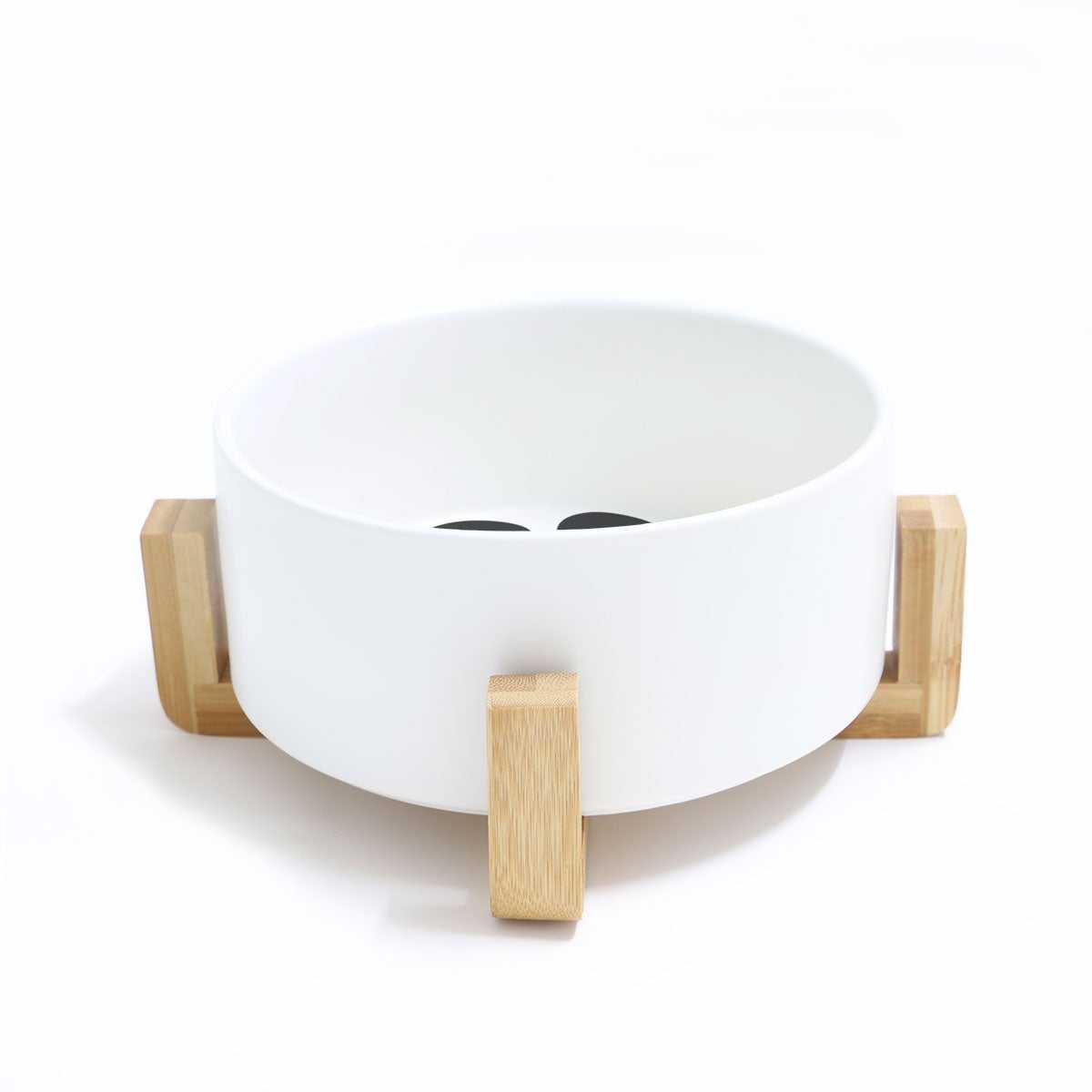 Stilvoller Futternapf aus Keramik und Bambus, rutschfest, für Hunde und Katzen geeignet.