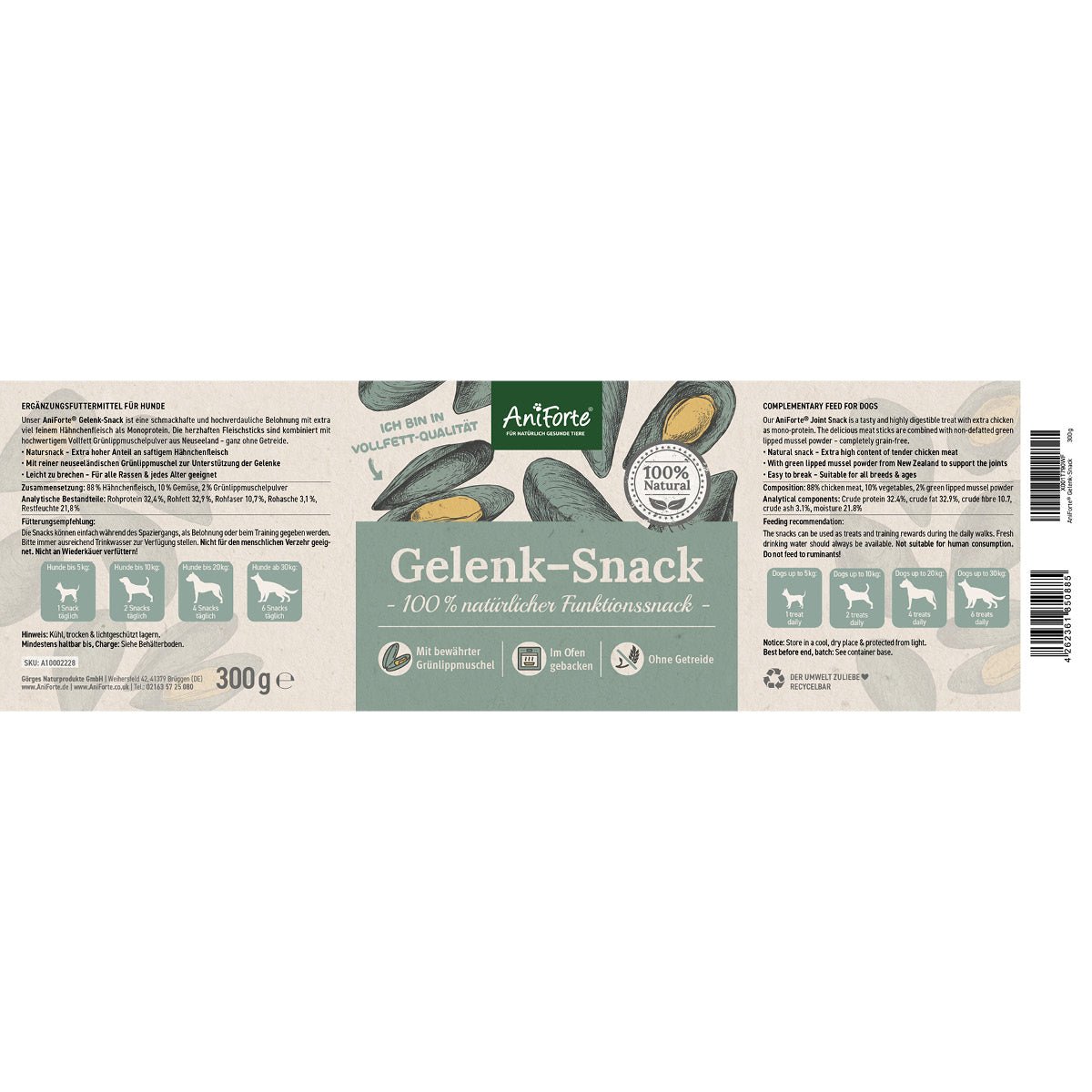 Gelenk-Snack Etikett mit Zusammensetzung, Fütterung und Details